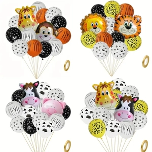 Jungle Animal Party Balloons Aluminum Foil Latex Safari Theme Birthday Decoration Cartoon Head Printed Animal Patterns