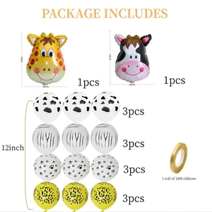 Detailed jungle animal balloon set with giraffe foil balloons and animal print latex