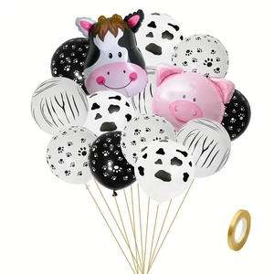 Jungle animal balloon set with cow and pig foil balloons for birthday party decor