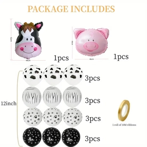 Farm animal balloon set details with cow and pig foil balloons and printed latex balloons