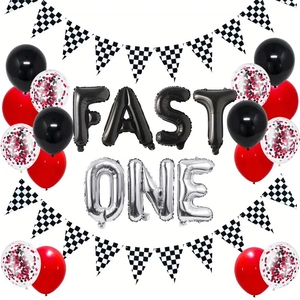 Racing Theme 1st Birthday Balloon Kit Fast One Checkered Banner Aluminum Foil Latex Balloons For Boy Baby Shower Decor