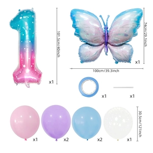 Purple starry butterfly balloon set with 40 inch number 1 foil balloon for party decor