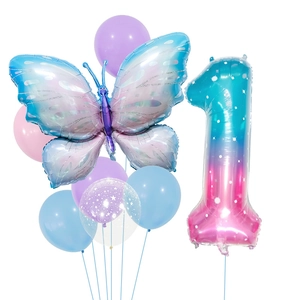 Starry gradient 40-inch number 1 balloon set with large purple butterfly foil balloon