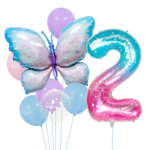 Starry gradient 40 inch purple butterfly foil balloon set for birthday party decoration