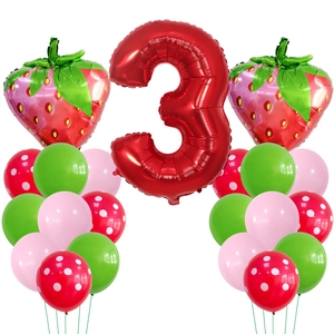 Décoration de Fête d'Anniversaire Thème Fraise Ballons en Aluminium Chiffre Fruits d'Été pour Baby Shower Enfants