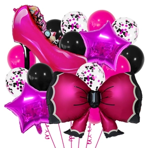 Hot pink high heel and bow foil balloon set with stars and sequins for princess parties
