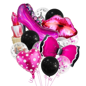 Rose Red Party Balloons Set Aluminum Foil High Heel Lipstick Lip Bow Star Princess Theme Girls Birthday Decoration