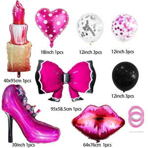 Hot pink girls' high heel and lipstick foil balloon set for princess themed parties
