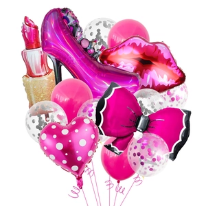 Hot pink high heels and lipstick foil balloons set for princess makeup themed parties