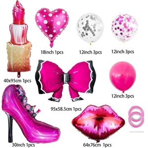 Cosmetic party balloon set with lipstick high heels and pink bow foil balloons for girls
