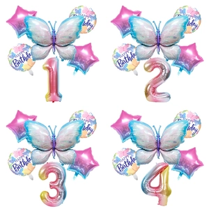 Butterfly Birthday Party Decoration Set Gradient Aluminum Film Balloon Large Digit Star Round Balloons Celebration Decor