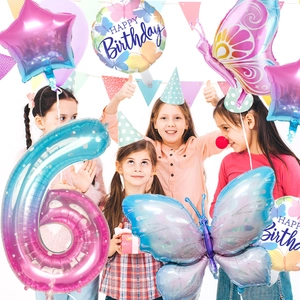 Birthday party decoration set with gradient number 6 balloon and butterfly foil balloons
