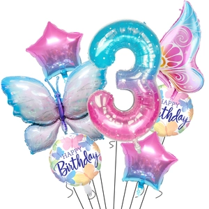 Butterfly and gradient star theme birthday party balloon set featuring number 3