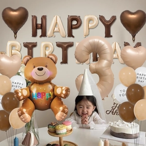 Teddybär Geburtstag Ballon Set mit Nummer 3 und Happy Birthday Dekoration in Braun