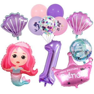 Kit de ballons sirène avec chiffre un et coquillages violets pour fête d'enfant