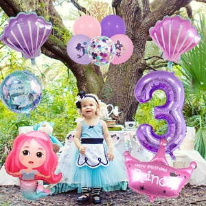 Kit ballons sirène anniversaire avec chiffre 3 violet et couronne princesse pour décoration