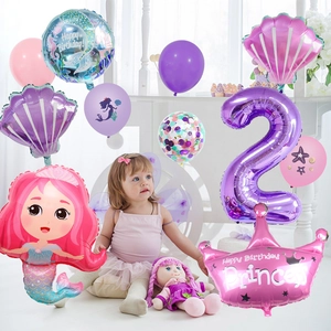 Détail du kit de ballons d'anniversaire sirène pour fille de 2 ans avec couronne et chiffre