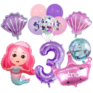 Kit de Ballons de Fête d'Anniversaire Sirène Princesse Feuille d'Aluminium Latex Coquillage Couronne Ballon Numérique Pour Décoration d'Anniversaire Fille Fournitures de Fête
