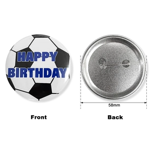 Badge en fer-blanc de 58mm thème football avec texte Happy Birthday pour fête