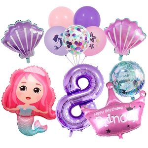 Kit fête sirène avec ballon chiffre 8, formes de coquillages et décor de couronne