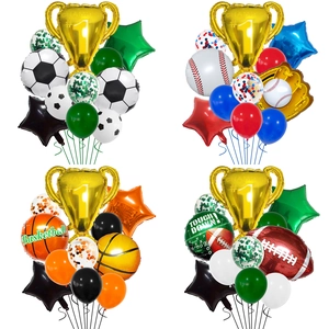 Sports Theme Balloon Set Champion Trophy Soccer Basketball Baseball Rugby Foil Balloons For Victory Celebration Birthday Party Decor