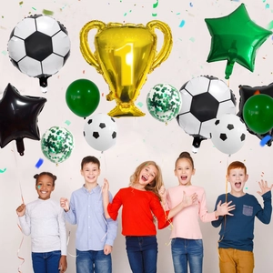 Soccer champion trophy balloon set with gold star and latex balloons for party decor