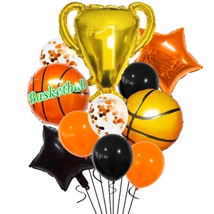 Detailed set of champion trophy and basketball themed balloons for sports party decorations