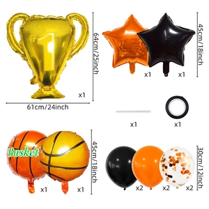 Detail view of basketball party balloon set with sizes and quantities clearly labeled