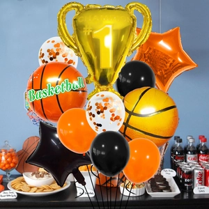 Basketball champion party balloon kit with trophy and star foil balloons for sport events
