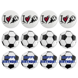Lot de 12 badges de football en fer-blanc avec motifs I Love Football et Happy Birthday