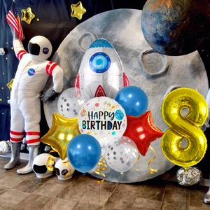Sci-fi astronaut and rocket balloon set for 8th birthday party space theme decorations