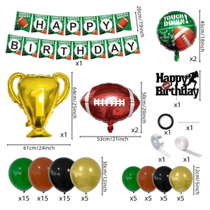 Kit déco anniversaire football américain avec ballons vert marron noir et trophée
