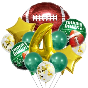 Ensemble détaillé de ballons thème football américain pour 4ème anniversaire vert et or