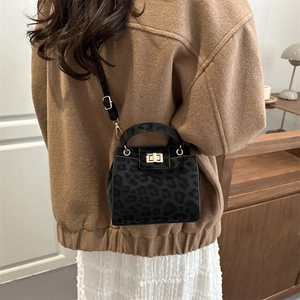 Minimalist leopard print crossbody bag with gold buckle and adjustable strap