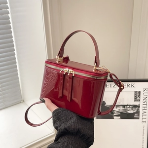 Sac à Main Boîte en Cuir Verni Vintage pour Femmes Sac Rétro Avec Poignée Fermeture Éclair Dorée Sac à Bandoulière Mode