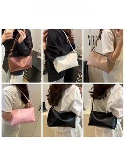 Collage d'un mannequin portant un sac sous le bras en cuir minimaliste en divers coloris
