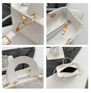 Vues détaillées du sac à main matelassé en cuir PU blanc avec finitions dorées