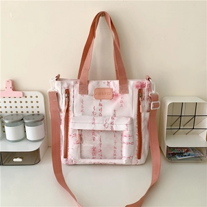 Chinese Calligraphy Print Shoulder Bag Large Capacity Oxford Cloth Ita Bag With Transparent Window For Women Students