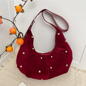 Women Large Capacity Rivet PU Leather Hobo Shoulder Bag Retro Crescent Tote Underarm Bag For Casual Daily Work Shopping