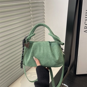 Borsa A Spalla Arricciata In Finta Pelle Scamosciata Con Ciondolo A Cuore Manico A Nodo Vintage Borsa A Tracolla Da Donna