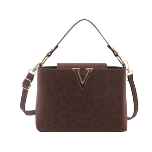 Chic leopard print crossbody tote bag with gold V buckle and large capacity