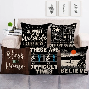 Linen Decorative Pillowcase Square Cushion Cover English Letter Blessing Quote For Sofa Home Decor Modern Farmhouse Style