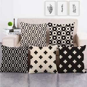 Square Cushion Cover Linen Cotton Blend Geometric Grid Cross Pattern Decorative Pillow Case Modern Nordic Home Decor