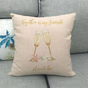 Linen heart wreath pillow cover with Together is my Favorite place to be text on sofa