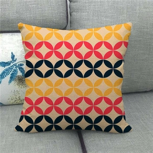 Linen decorative pillow cover with geometric overlapping circle pattern on sofa