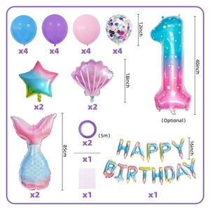 Meerjungfrau Geburtstagsparty Ballon Set mit Stern Muschel Folienballons und Nummer 1