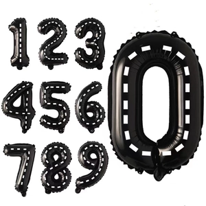 Racing track theme black number foil balloons zero to nine with white road patterns