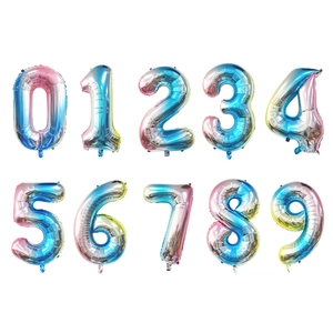 Set of 32-inch gradient rainbow foil number balloons for birthday party decorations