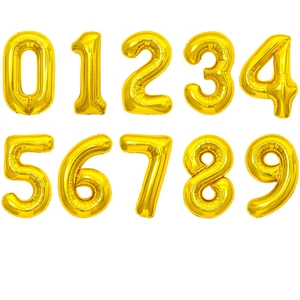 Detailed collection of 0-9 gold metallic foil number balloons for birthday celebrations