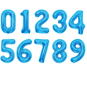 Blue metallic foil number balloons set 0-9 for birthday celebration decorations